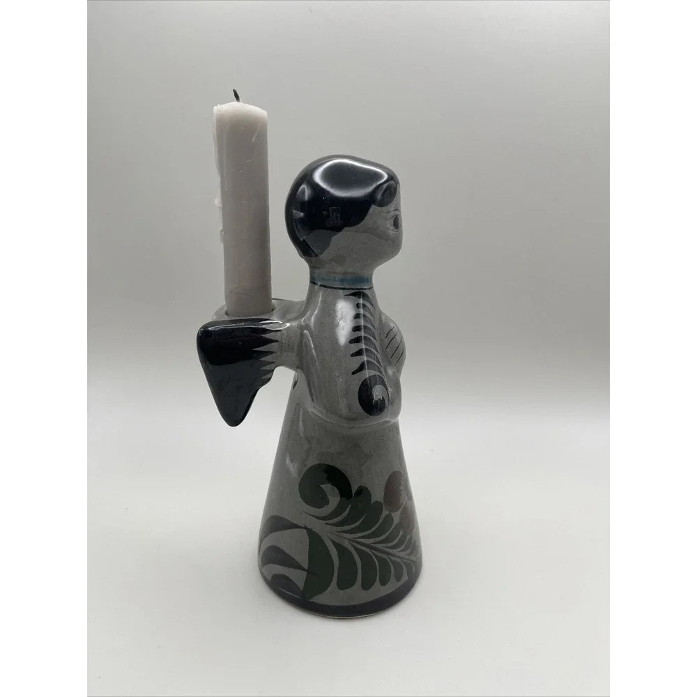 Tonala Mexican Modern Folk Art‎ Pottery Angel Praying Candle Holder Candlestick